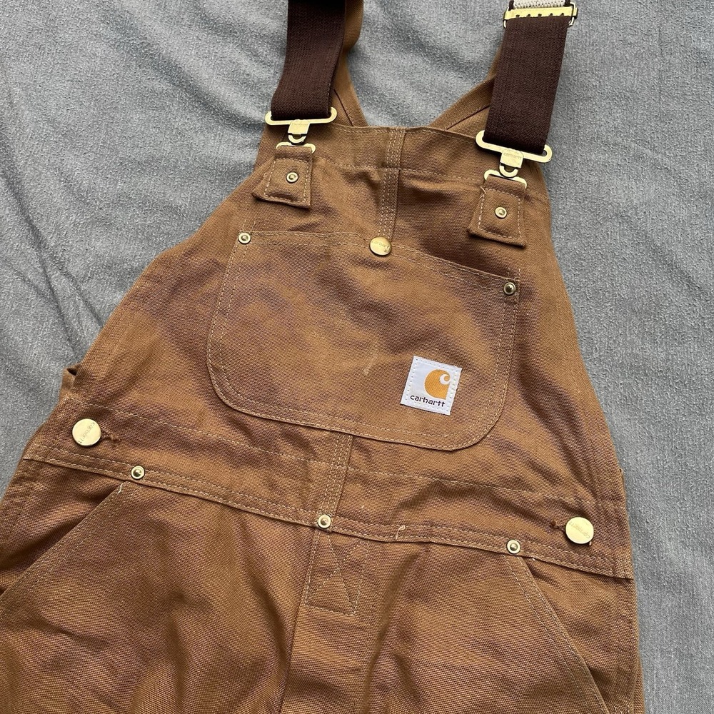 Vintage Carhartt Bib Overalls Double Knee Unisex Youth Size 14 BU606 Brown
